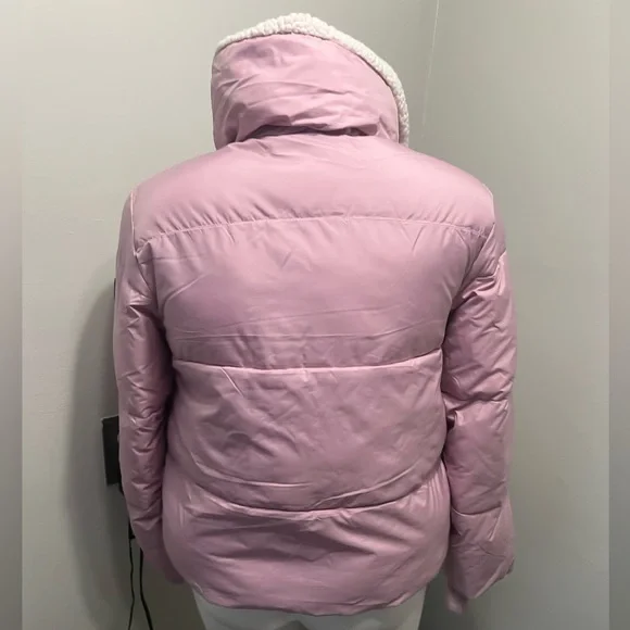UGG Light Pink Puffer Jacket with Cream Faux Fur - Picture 4 of 8